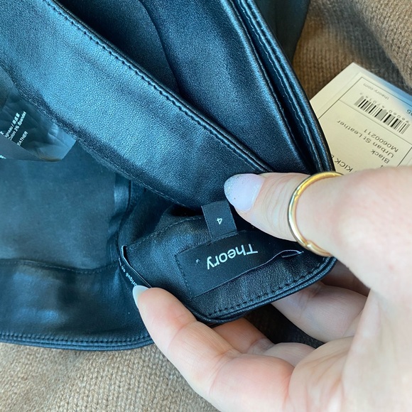 Theory Women's Urban Leather Slim Kick Pants - Black 4 - Picture 10 of 14